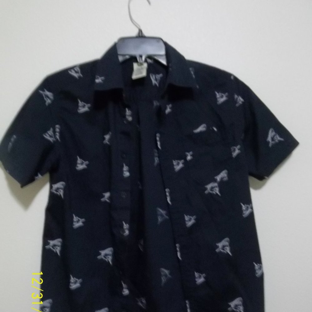 Boys Size L Faded Glory Blue Short Sleeved Button Down Shirt